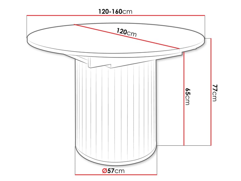Veyricor jatkettava pyöreä ruokapöytä 120-160 cm, maalattu MDF - Musta - Huonekalut - Pöytä & ruokailuryhmä - Ruokapöydät & keittiön pöydät