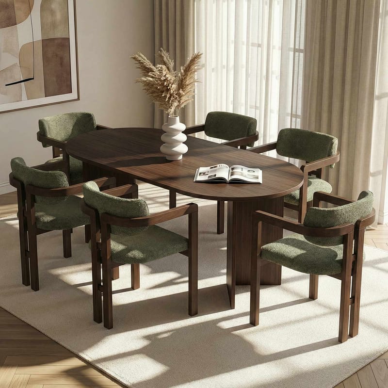 Vintar ruokapöytä- ja tuolisetti 180x75x90 cm 7 osaa - Milano Walnut, Dark Walnut, Vihreä - Huonekalut - Pöytä & ruokailuryhmä - Ruokailuryhmä