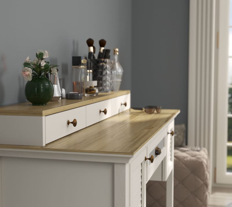 Virena Kampauspöytä 132 cm - Kerma, tammi, harmaa - Huonekalut - Pöytä & ruokailuryhmä - Meikki- & kampauspöydät