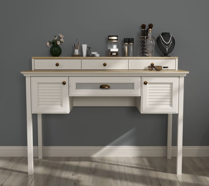 Virena Kampauspöytä 132 cm - Kerma, tammi, harmaa - Huonekalut - Pöytä & ruokailuryhmä - Meikki- & kampauspöydät