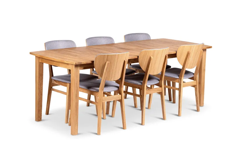 Visby Jatkettava Ruokailuryhmä 160-210 cm Soikea, jossa 6 Borgholm-tuolia massiivipuuta, Luonnonväri