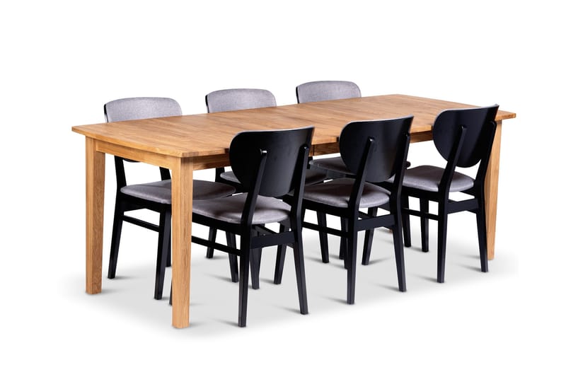 Visby Jatkettava Ruokailuryhmä 160-210 cm Soikea, jossa 6 Borgholm-tuolia massiivipuuta, Luonnonväri/Musta