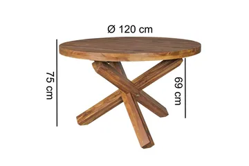Wohnling ruokapöytä, pyöreä 120 cm, massiivipuuta, maalaistyyli, ruusupuu - Ruusupuu - Huonekalut - Pöytä & ruokailuryhmä - Ruokapöydät & keittiön pöydät