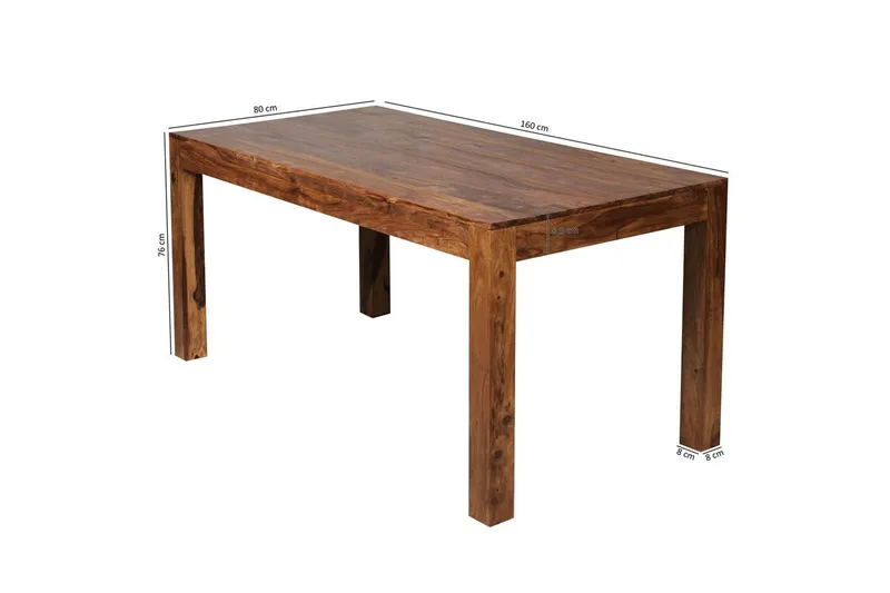 Wohnling-ruokapöytä massiivipuuta, maalaistyyli, ruusupuu, 160x80 cm - Ruusupuu, 160x80 cm - Huonekalut - Pöytä & ruokailuryhmä - Ruokapöydät & keittiön pöydät