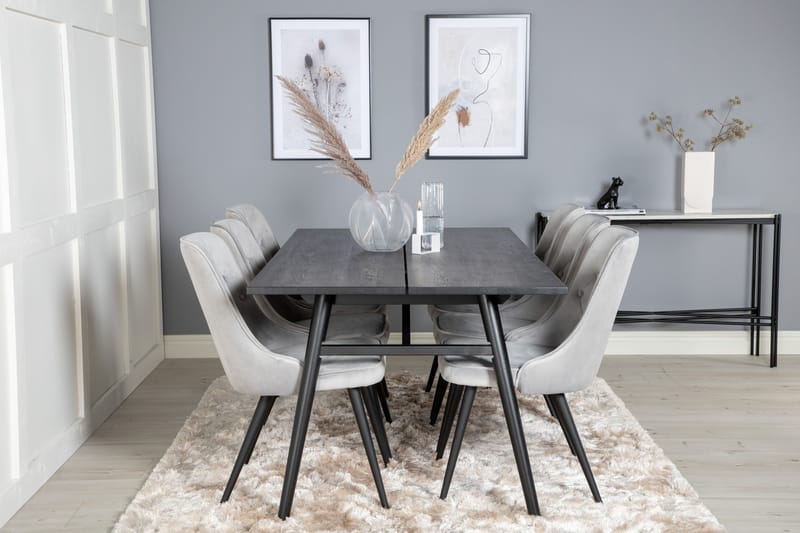 Zenazmi Matbord 195 cm med 6 st Valera Lyx Sammetstol Venture Home Black/Grey - Huonekalut - Pöytä & ruokailuryhmä - Ruokailuryhmä