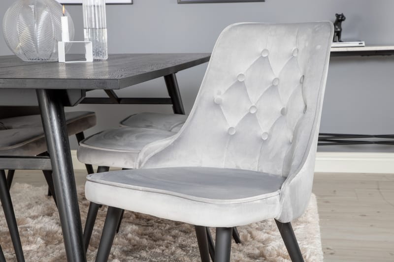 Zenazmi Matbord 195 cm med 6 st Valera Lyx Sammetstol Venture Home Black/Grey - Huonekalut - Pöytä & ruokailuryhmä - Ruokailuryhmä