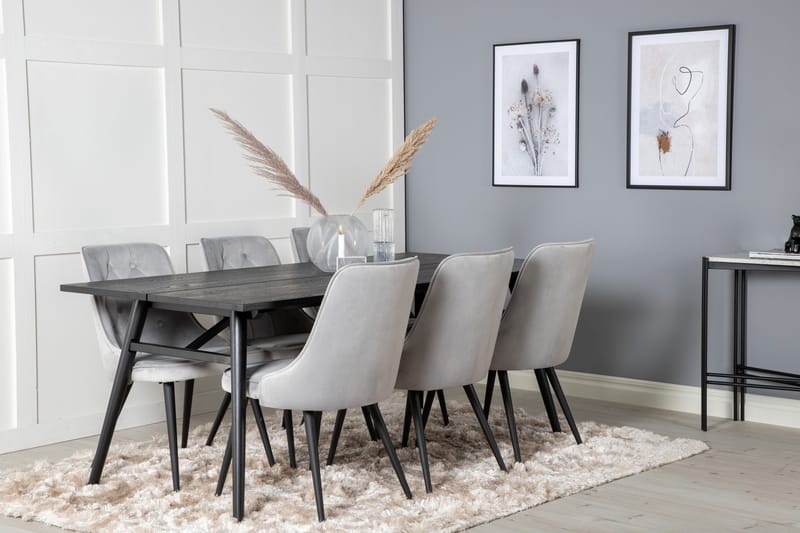 Zenazmi Matbord 195 cm med 6 st Valera Lyx Sammetstol Venture Home Black/Grey - Huonekalut - Pöytä & ruokailuryhmä - Ruokailuryhmä