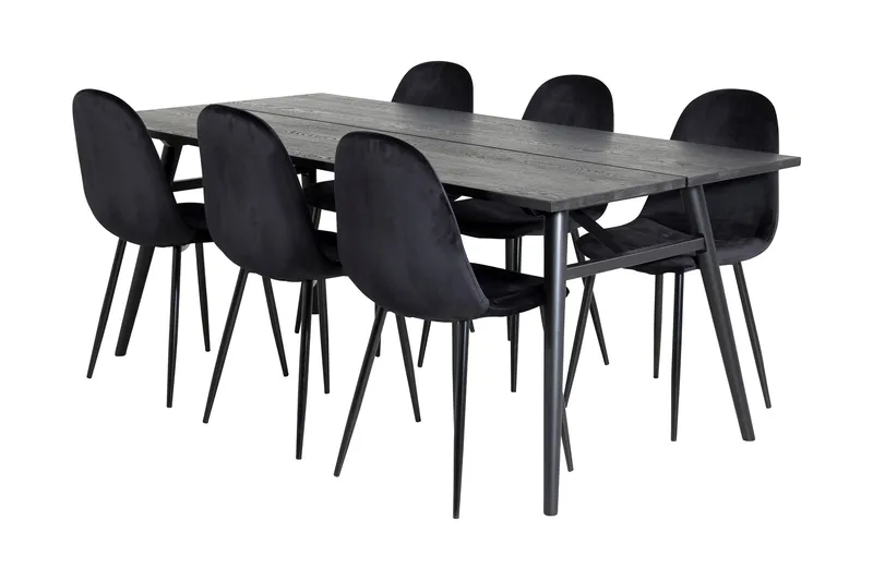 Zenazmi-ruokailuryhmä 195 cm, sisältää 6 Pontus-tuolia, Musta