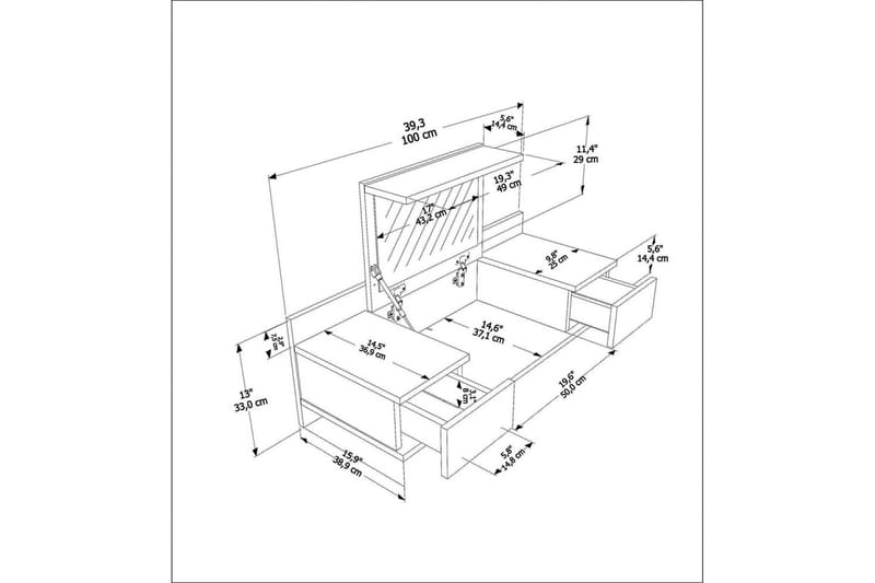 Zenn Kampauspöytä 100 cm - Valkoinen - Huonekalut - Pöytä & ruokailuryhmä - Meikki- & kampauspöydät