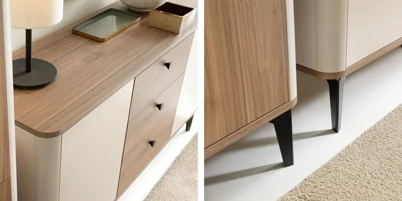 Zeyrin Olohuoneen kalustesetti - Senkki + Vitriinikaappi + Ruokapöytä 120 cm - Ruskea|beige - Huonekalut - Kalustesetit - Olohuoneen kalustesetit