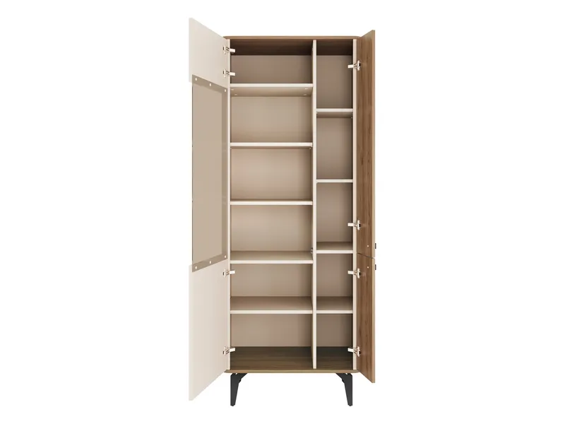 Zeyrin Olohuoneen kalustesetti - Senkki + Vitriinikaappi + Ruokapöytä 120 cm - Ruskea|beige - Huonekalut - Kalustesetit - Olohuoneen kalustesetit