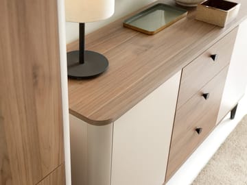 Zeyrin Olohuoneen kalustesetti - Senkki + Vitriinikaappi + Ruokapöytä 120 cm - Ruskea|beige - Huonekalut - Kalustesetit - Olohuoneen kalustesetit