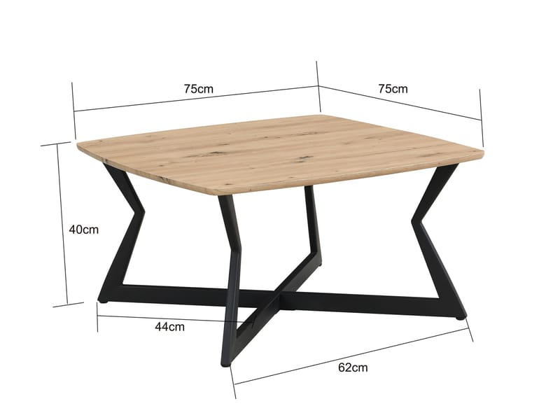 Zorlen neliönmuotoinen sohvapöytä 75x75 cm tammijäljitelmällä - musta tammijäljitelmä - Huonekalut - Pöytä & ruokailuryhmä - Ruokapöydät & keittiön pöydät