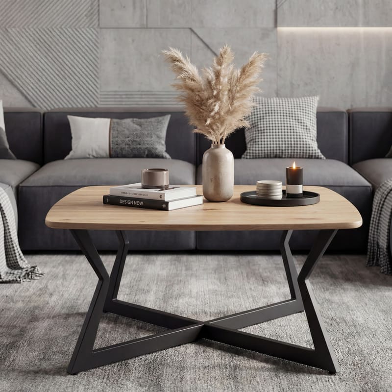 Zorlen neliönmuotoinen sohvapöytä 75x75 cm tammijäljitelmällä - musta tammijäljitelmä - Huonekalut - Pöytä & ruokailuryhmä - Ruokapöydät & keittiön pöydät