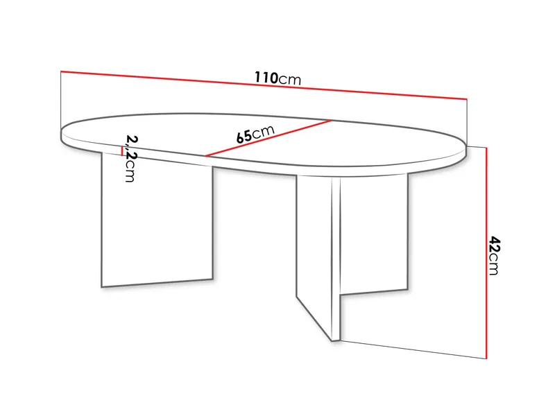 Zyleron Soikea Sohvapöytä 110x65 cm Tummalla Puunjäljitelmäpinnalla ja Paneelijaloilla - Ruskea - Huonekalut - Pöytä & ruokailuryhmä - Sohvapöytä
