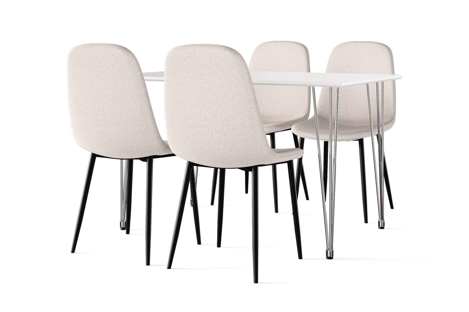 Kranstull Ruokapöytä 120 cm + 4 kpl Naira tuoli beige mustilla jaloilla - Valkoinen/Beige