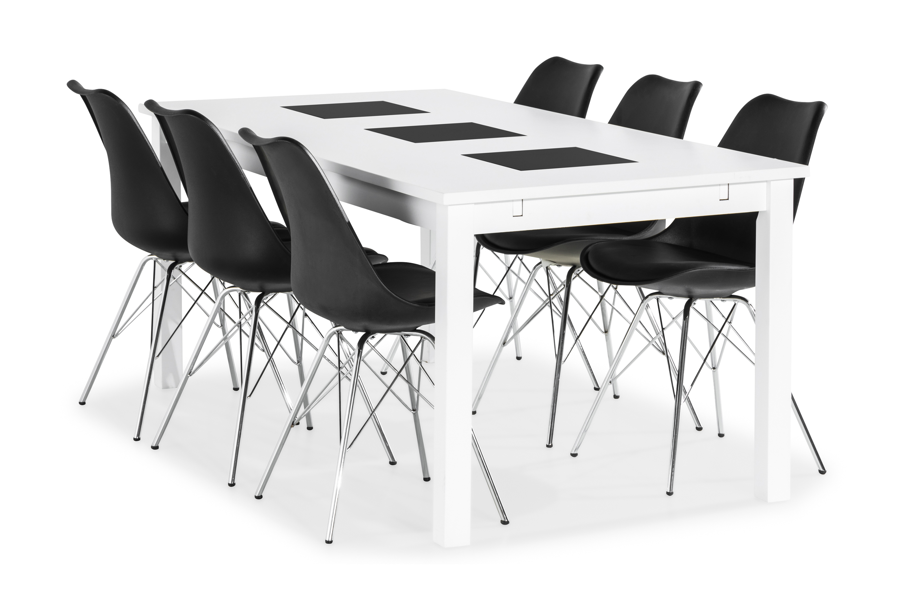 Ruokailuryhmä Octavia 180 cm Jatkettava 6 Scale tuolia - Valkoinen/Musta/Kromi
