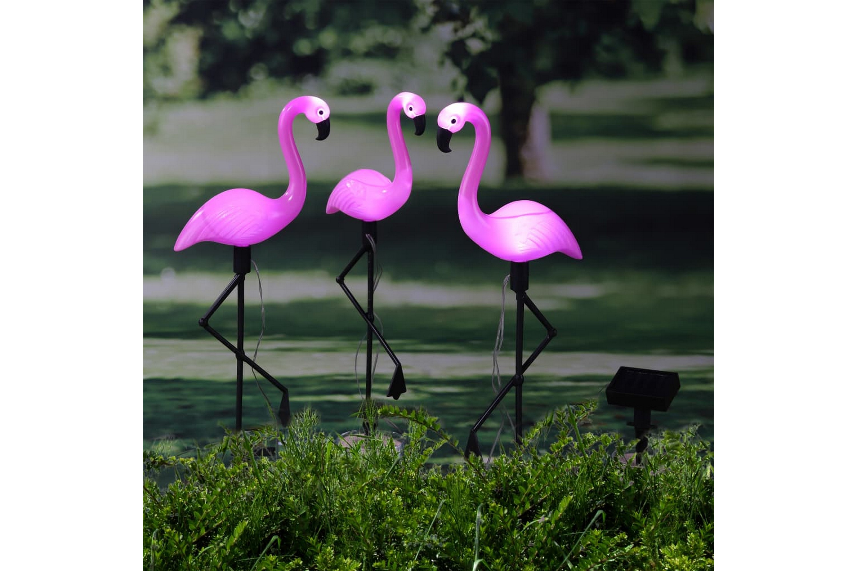 HI Puutarhan aurinkokenno LED valaisin Flamingo 3 kpl -