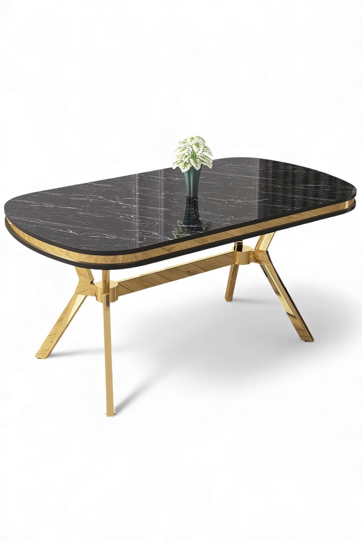Ruokapöytä Hanah Home Olya (168 x 75 x 90 cm) Musta marmori kulta -