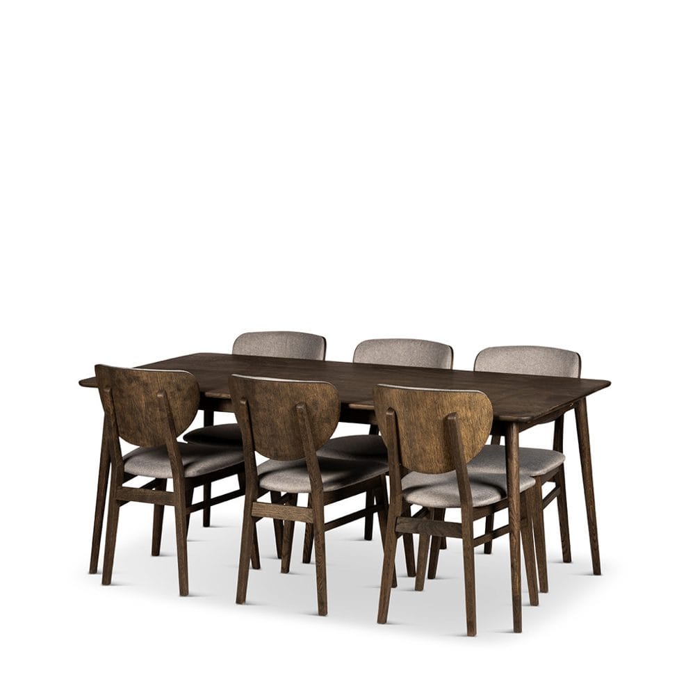 Ruokapöytä Nyborg tuoleineen - 180x90x75 cm, 6 kpl Smögen-tuoleja