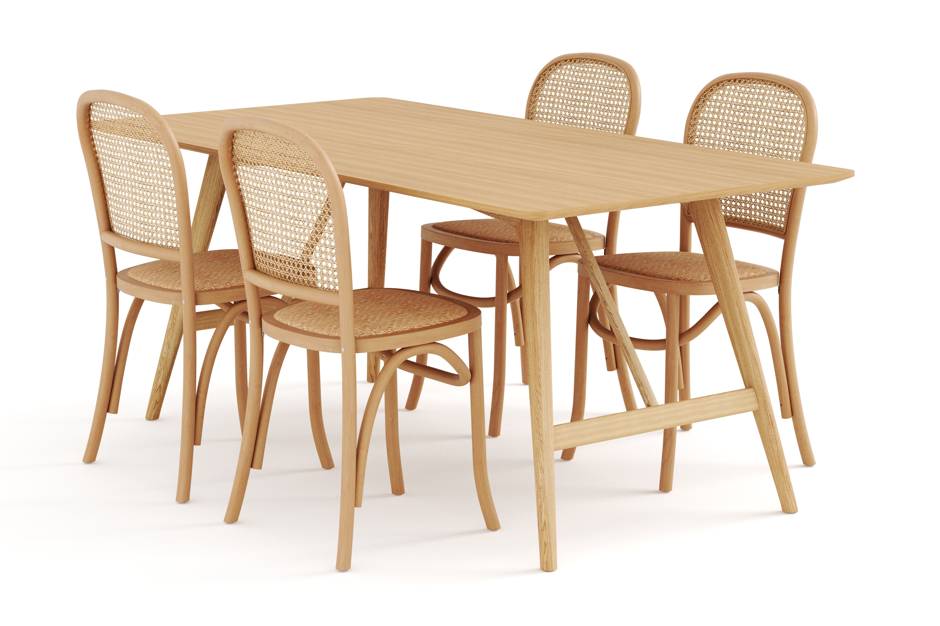 Ruokapöytä Skagana 180 cm  4 Degors tuolia - Luonnonväri