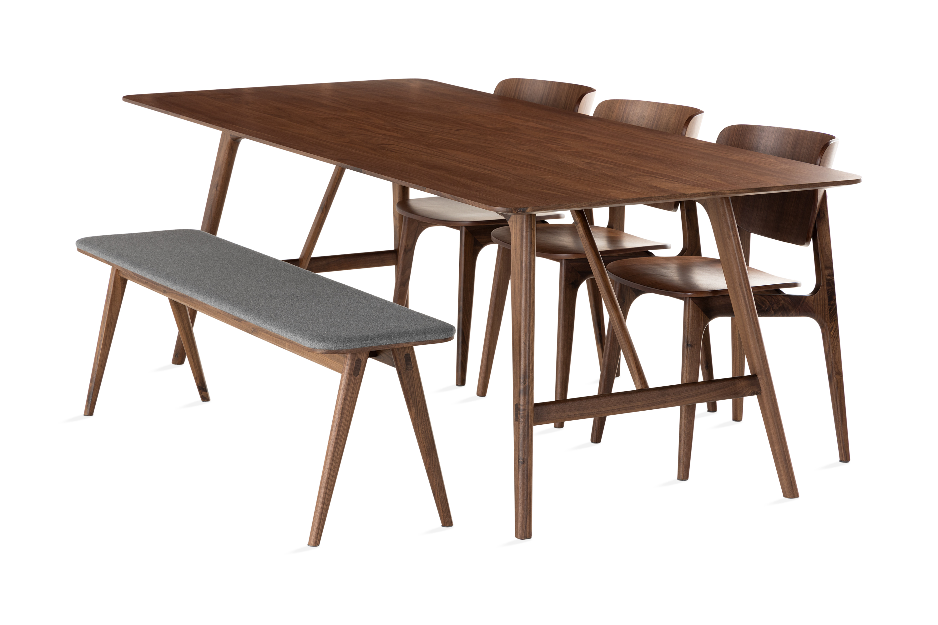 Ruokapöytä Skagana 220 cm sis 3 tuolia + penkki - Pähkinä/Ruskea/Harmaa