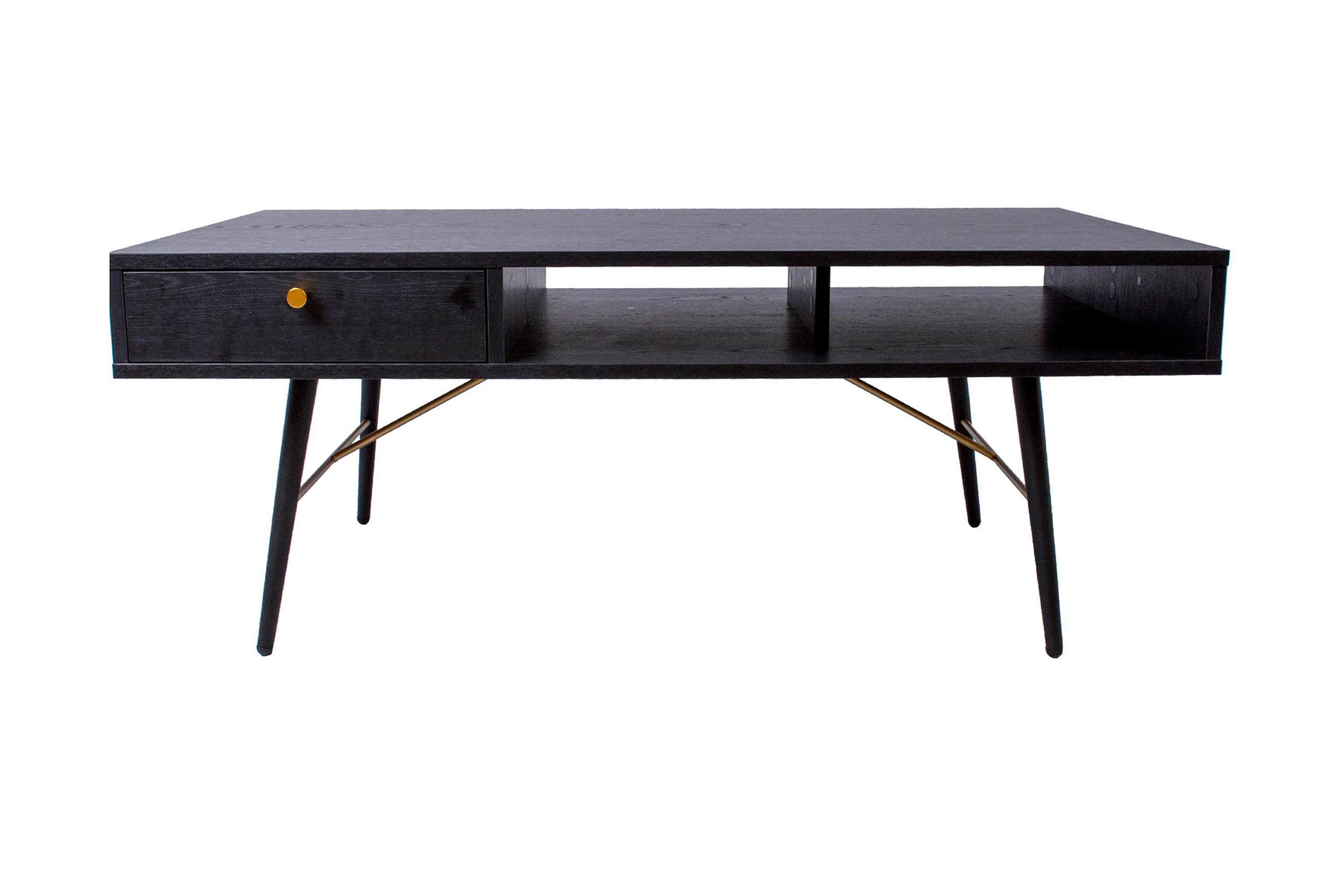 Sohvapöytä Berdorf 115 cm Säilytyksellä Laatikko+Hylly - Musta/Kupari