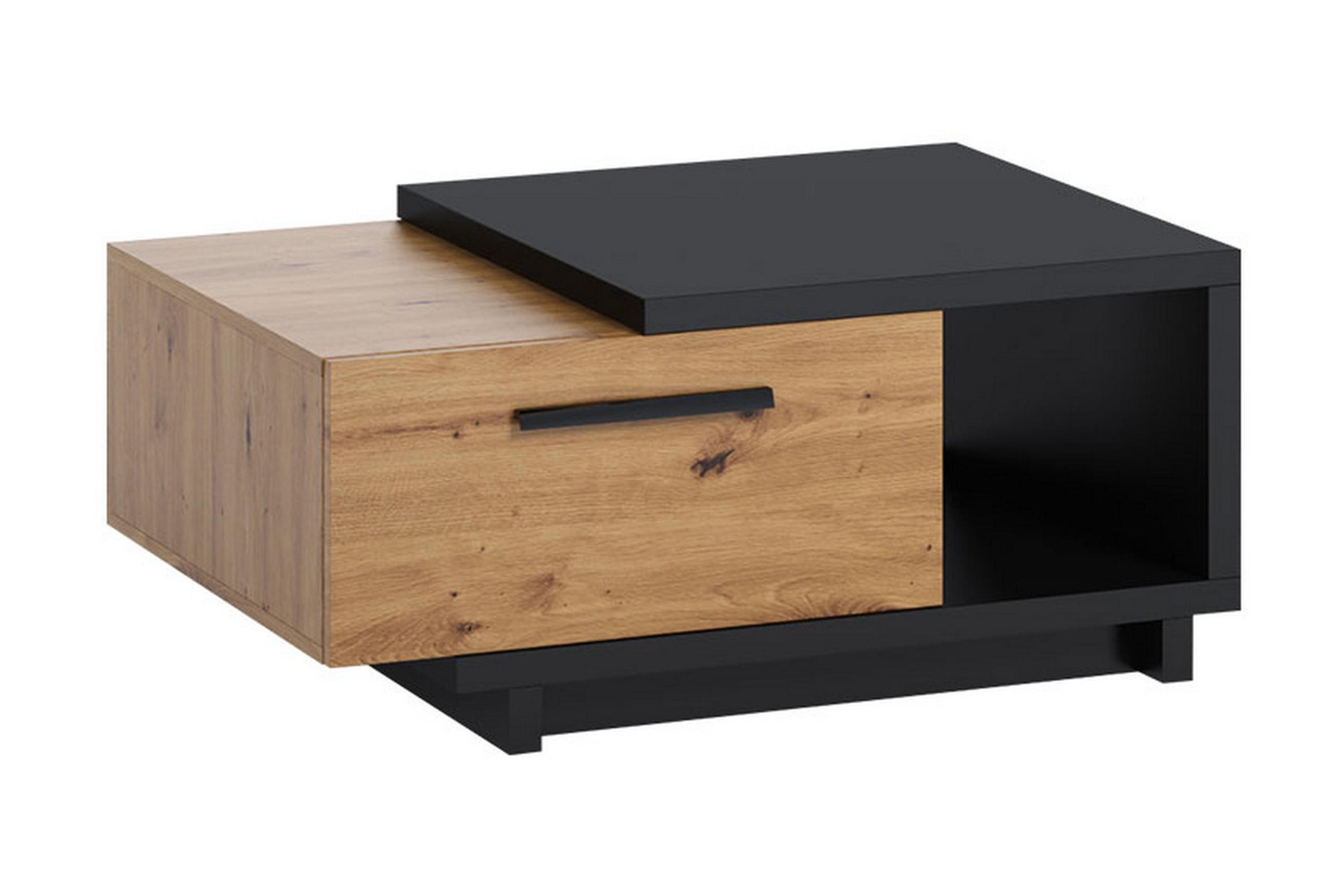 Sohvapöytä Idelle 90 cm Säilytyksellä Laatikko+Hylly - Luonnonväri/Musta