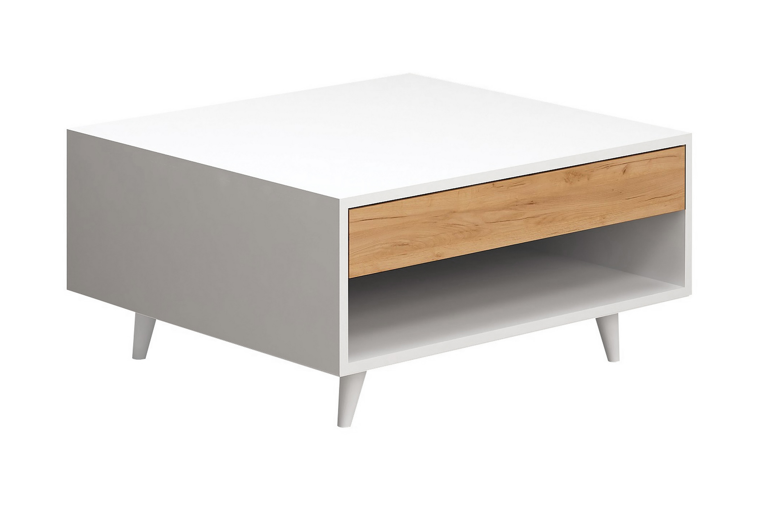 Sohvapöytä Naidaj 80 cm Säilytyksellä Laatikko+Hylly - Puu/Valkoinen