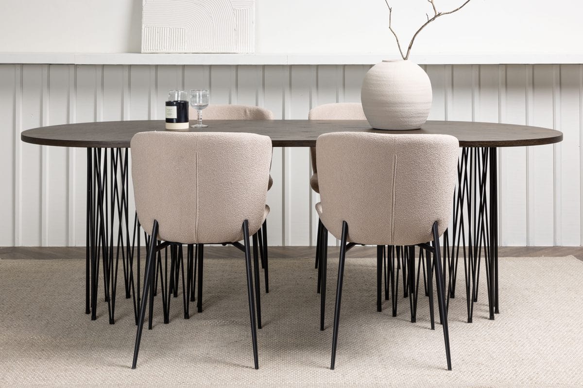 Soikea Stone-ruokapöytä 220 × 100 × 74 cm ja 4 Modesto-ruokatuolia