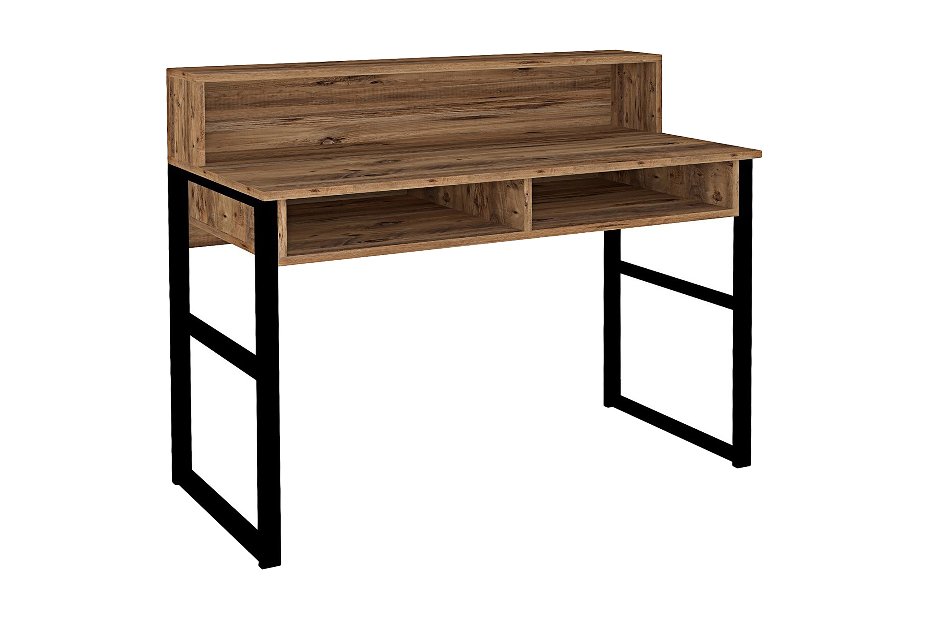 Kirjoituspöytä Dehana 120 cm Säilytyksellä 2 hyllyä - Pähkinänruskea/Musta