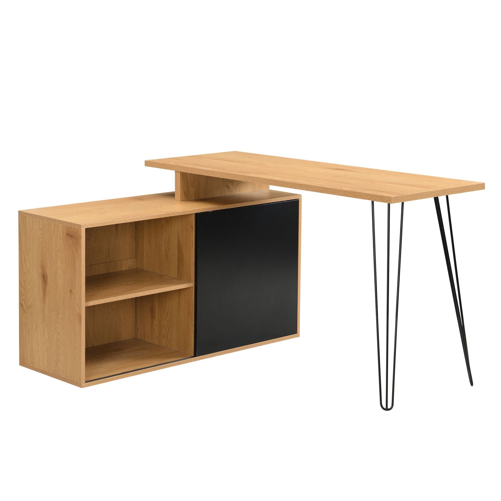 Vorlen kulmatyöpöytä 130 cm MDF:stä, hyllyllä - musta tammikuosi