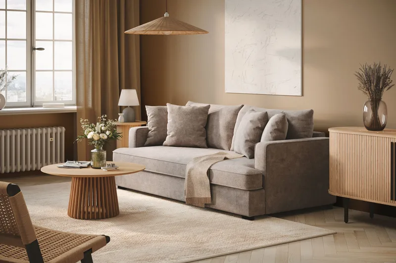 Rossita 3-istuttava Syvä Sohva Yhdellä Istuintyynyllä Chenillestä - Harmaa / Ruskea - Huonekalut - Sohva - 3:n istuttava sohva