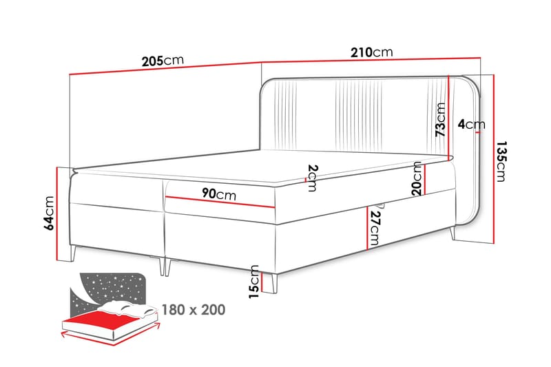 Alani Sänkypaketti Jenkkisänky 180x200 cm - Vaaleanpunainen - Huonekalut - Sänky - Sängyt säilytystilalla