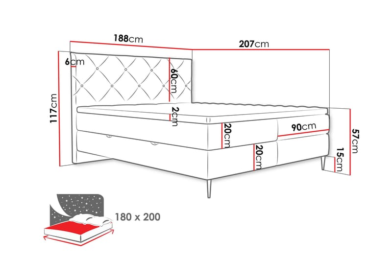 Alasia Sänkypaketti Jenkkisänky 180x200 cm - Beige - Huonekalut - Sänky - Jenkkisängyt