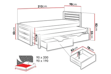 Alderamin jatkettava sängynrunko 90x200 cm maalattua puuta säilytystilalla - Valkoinen - Huonekalut - Sänky - Sänkykehikot & sängynrungot