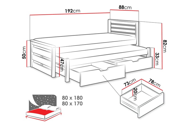 Alderamin Sängynrunko 80x180 cm - Valkoinen - Huonekalut - Sänky - Sänkykehikot & sängynrungot