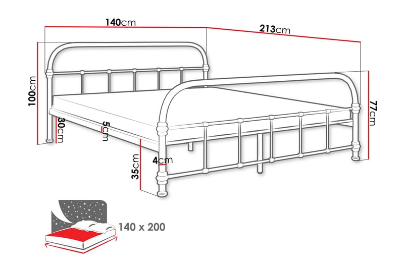 Aleesha Sängynrunko 140x200 cm - Musta - Huonekalut - Sänky - Sänkykehikot & sängynrungot