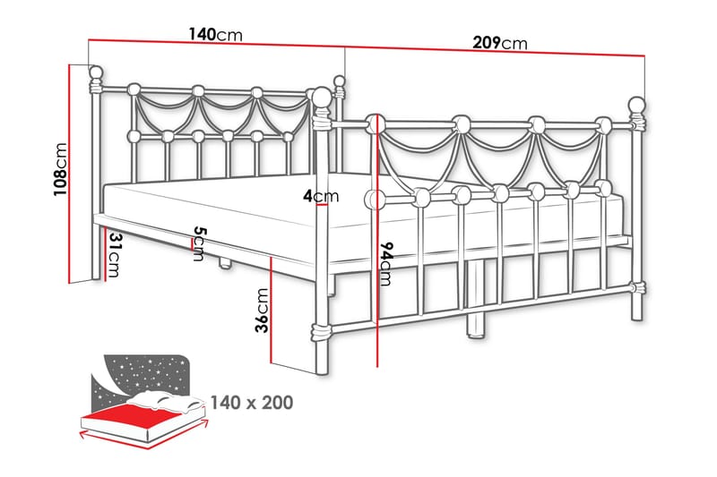 Alexa Sängynrunko 140x200 cm - Valkoinen - Huonekalut - Sänky - Sänkykehikot & sängynrungot