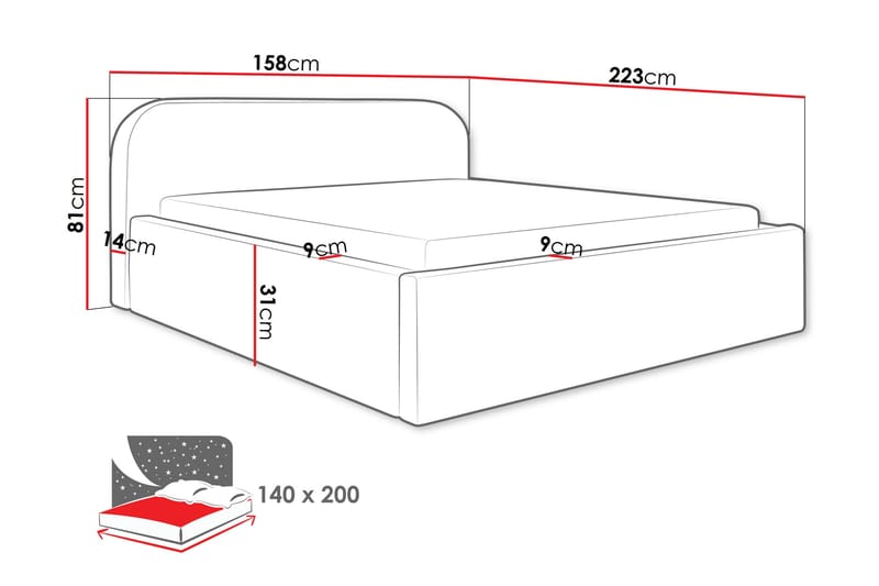 Alfiya Sängynrunko 140x200 cm - Vaaleanpunainen - Huonekalut - Sänky - Sänkykehikot & sängynrungot