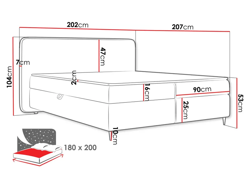 Allgunnen Sänkypaketti Kontinenttisänky 180x200 cm - Harmaa - Huonekalut - Sänky - Jenkkisängyt