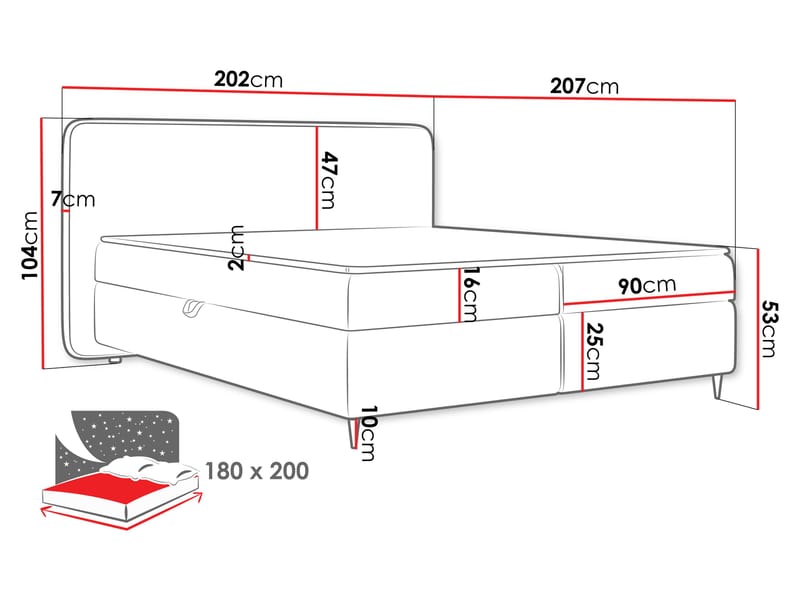 Allgunnen Sänkypaketti Kontinenttisänky 180x200 cm - Valkoinen - Huonekalut - Sänky - Jenkkisängyt
