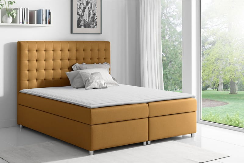 Asti sängpaketti kontinentalsänky 200x200 cm - Keltainen - Huonekalut - Sänky - Sängyt säilytystilalla