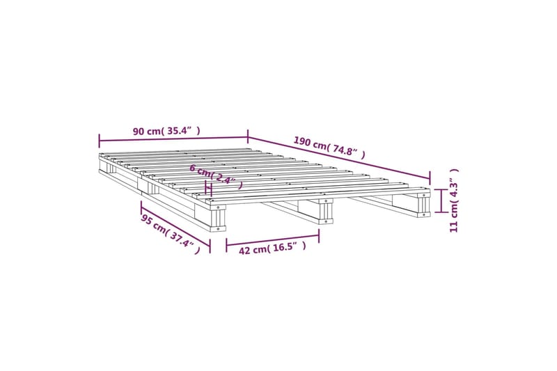 beBasic Sängynrunko 90x190 cm täysi mänty 3FT Single - Ruskea - Sänkykehikot & sängynrungot