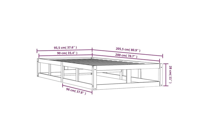 beBasic Sängynrunko 90x200 cm täysi puu - Ruskea - Huonekalut - Sänky - Sänkykehikot & sängynrungot