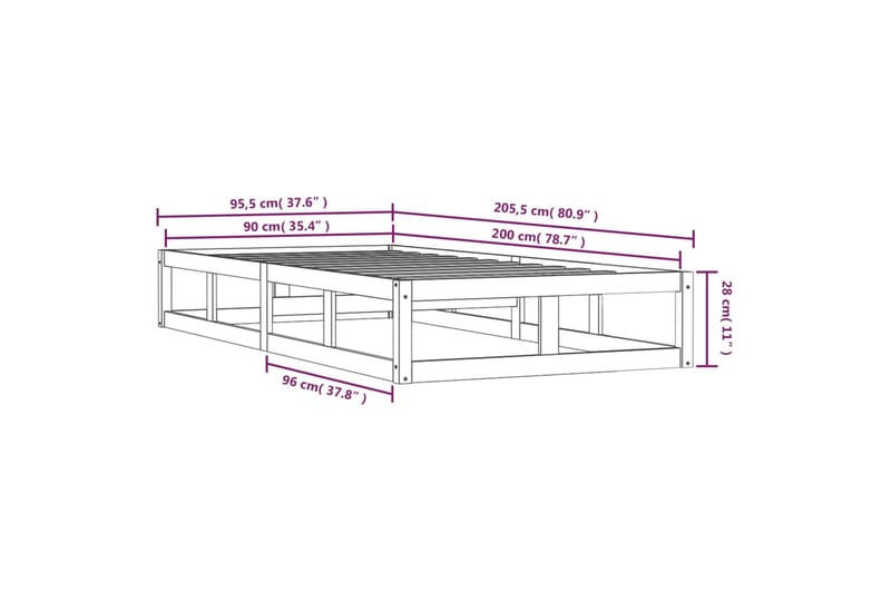 beBasic Sängynrunko 90x200 cm täysi puu - Ruskea - Sänkykehikot & sängynrungot