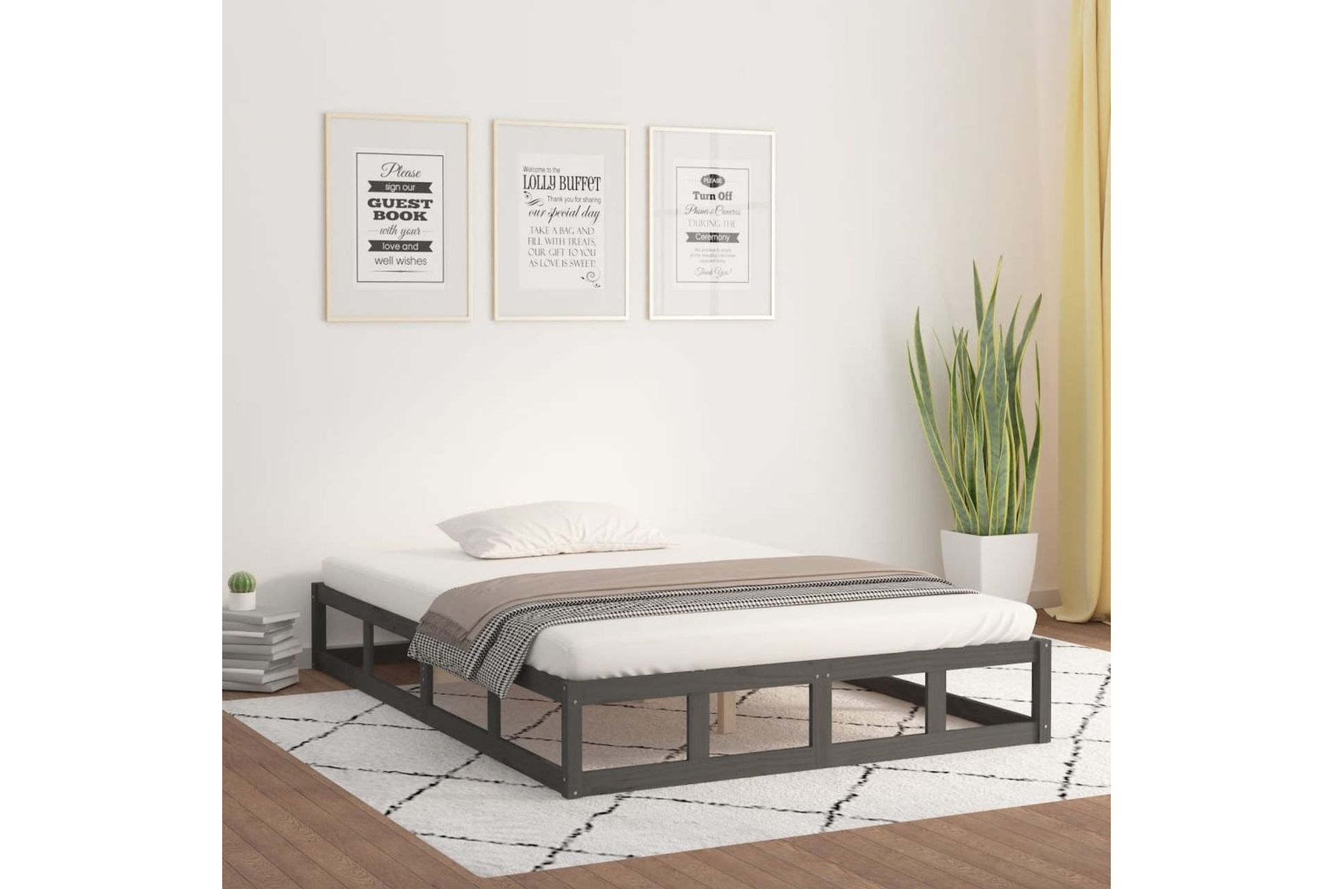 beBasic Sängynrunko harmaa 150x200 cm 5FT King Size täysi puu - Harmaa - Huonekalut - Sänky - Sänkykehikot & sängynrungot