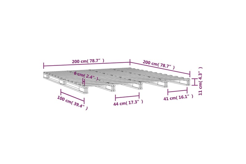 beBasic Sängynrunko harmaa 200x200 cm täysi mänty - Harmaa - Sänkykehikot & sängynrungot