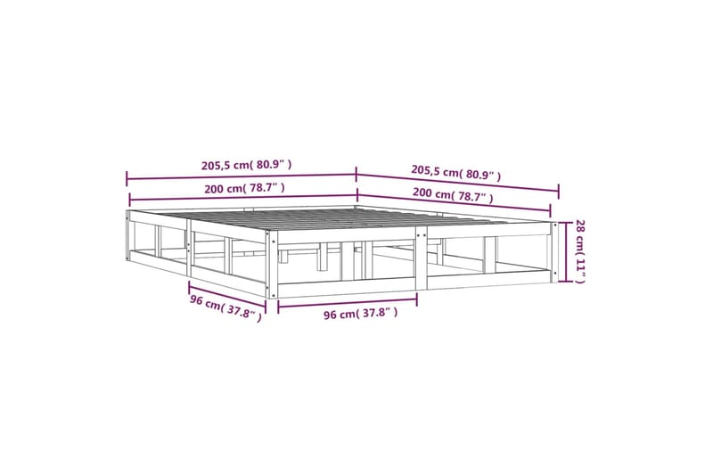 beBasic Sängynrunko hunajanruskea 200x200 cm täysi mänty - Ruskea - Sänkykehikot & sängynrungot