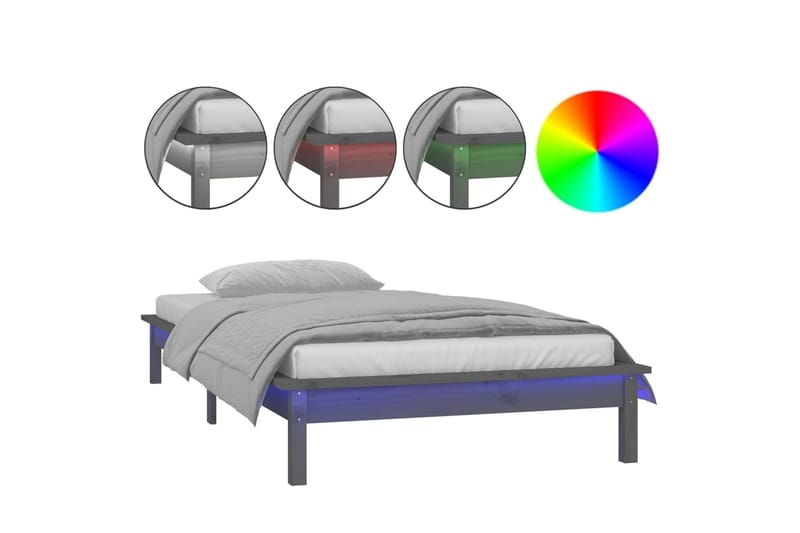 beBasic Sängynrunko LED harmaa 75x190 cm 2FT6 Small Single täysi puu - Harmaa - Huonekalut - Sänky - Sänkykehikot & sängynrungot